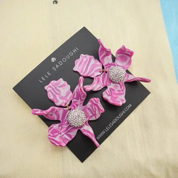 NEW Lele Sadoughi Large Statement Earrings in Magenta 10 Year Anniversary - Picture 6 of 7